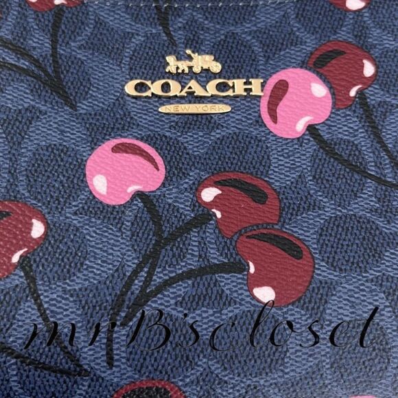 Authentic Coach Teri Shoulder Bag In Blue Signature Canvas With Cherry Print - Picture 3 of 6